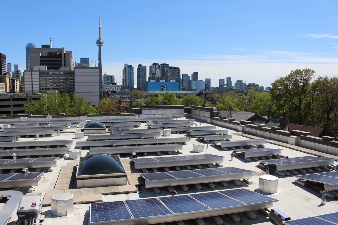 View of Exam Centre rooftop with solar panels