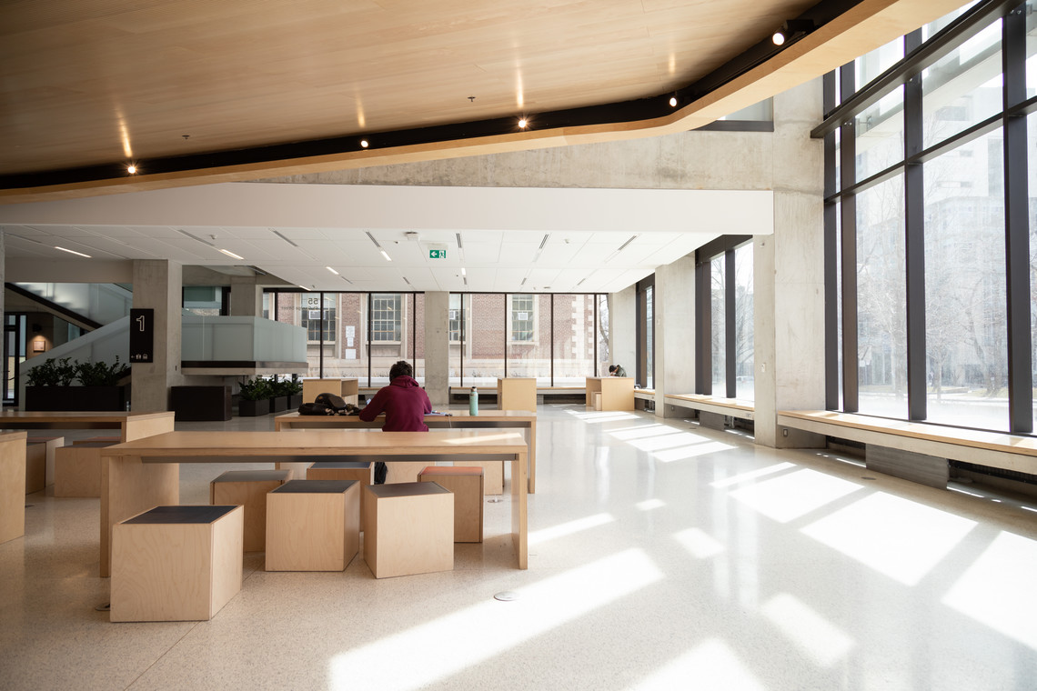 View of first floor open space in Myhal building with natural sunlight