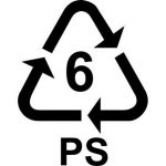 A recycling symbol showing a triangle made of arrows with a 6 in the middle and PS below.