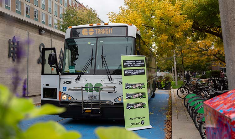 The GO-VAXX bus on campus.