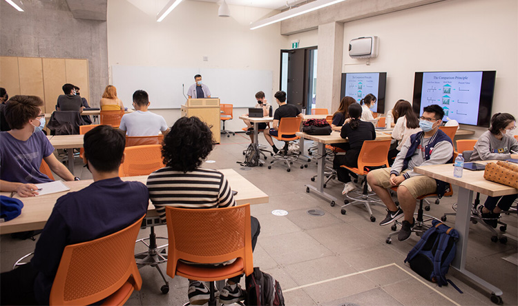 Student in class at the Myhal building.