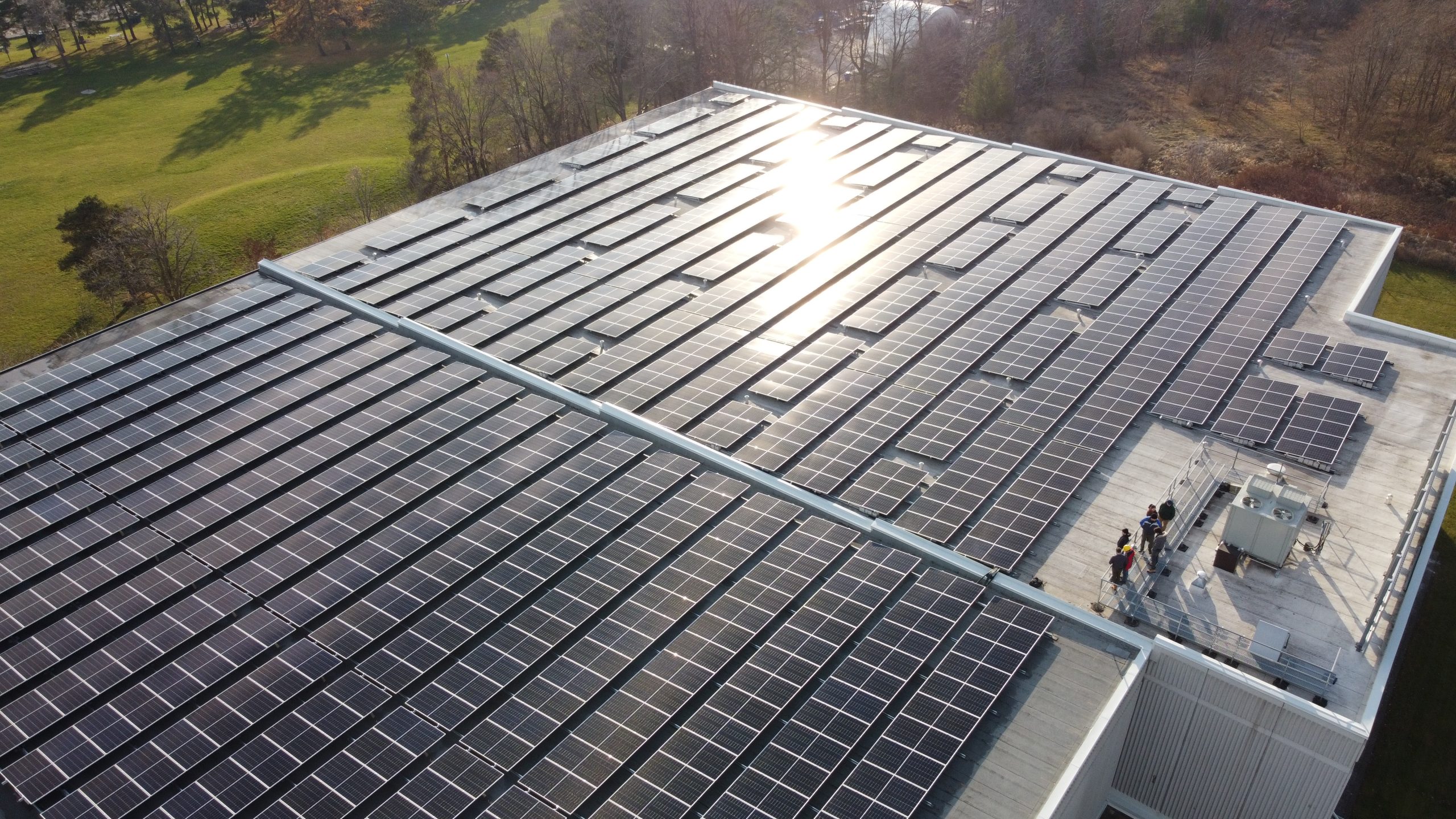 Birdseye view of the solar panels atop of University of Toronto Libraries (UTL) at Downsview
