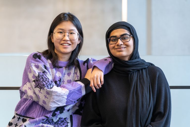 Engineering students Christy Cui and Fatima Hassan