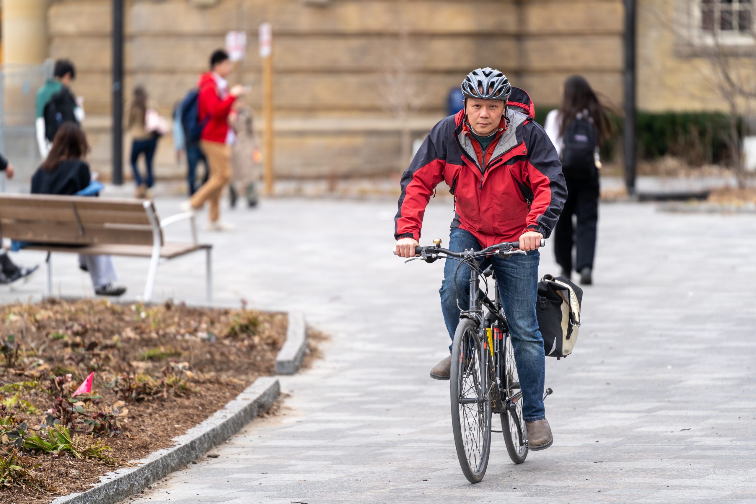 Cycling on campus.